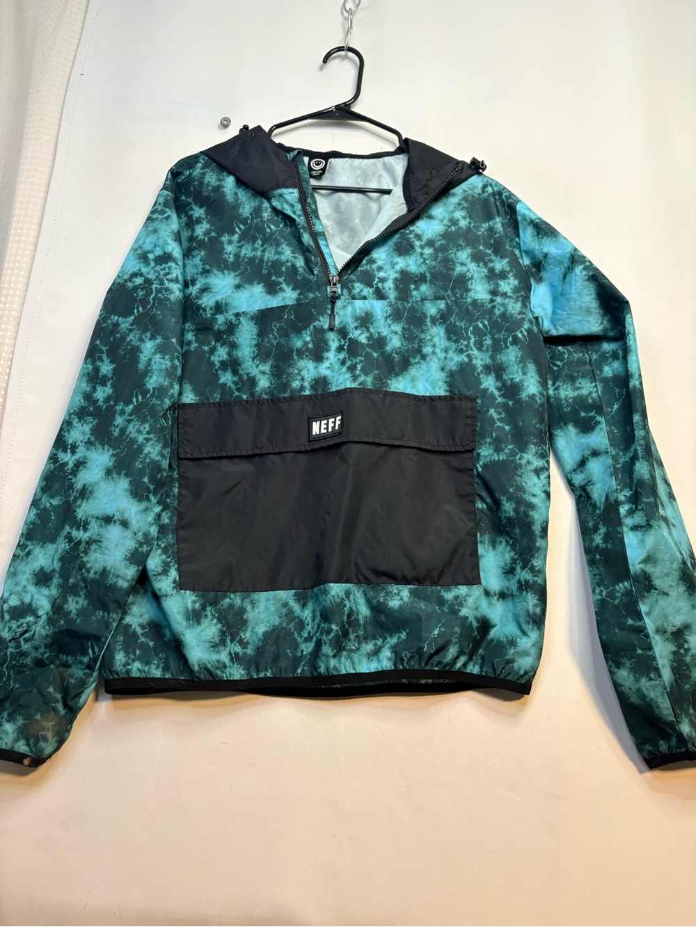 Neff Junior Medium Teal Tie-Dye Pullover Windbreaker Jacket